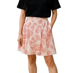 Free People floral A-line skirt Size 4 cream red pleated mini feminine